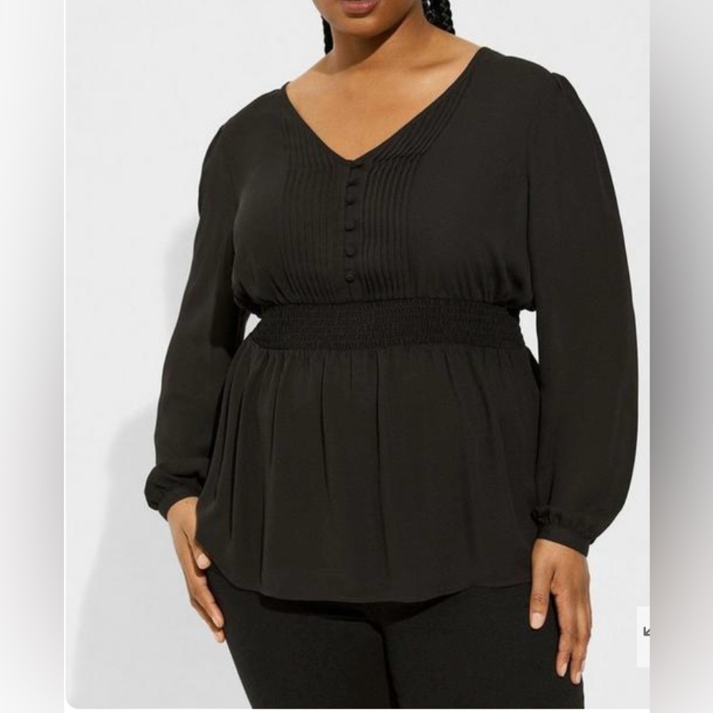 Torrid Babydoll Georgette Pintuck Long Sleeve Blouse Size 0 ( Large ) - Picture 2 of 5
